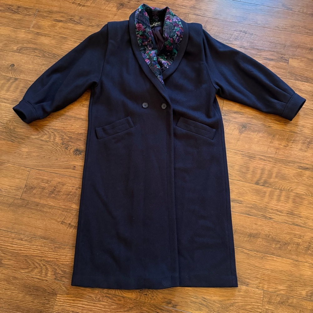 Vintage Miss New Yorker Purple Wool Long Trench Coat Jacket Duster Lined 90’s